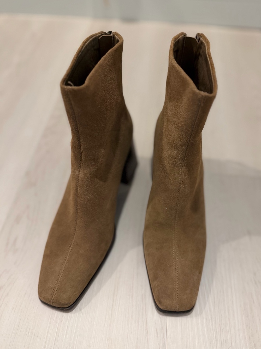 Mango Brown Suede Square-Toe Block Heel Ankle Boots
